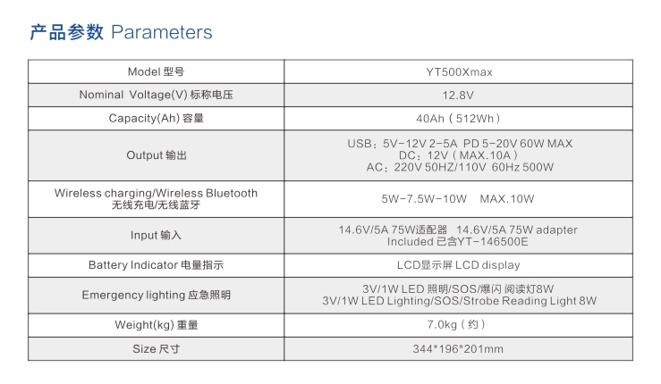 樱桃免费人成网站WWW戶外電源YT500Xmax參數