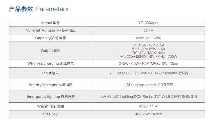 樱桃免费人成网站WWW戶外電源YT1000Xpro參數